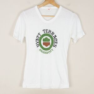 Vintage Stanley Hyatt Terraces Baguio Philippines White Single Stitch Shirt Sz M